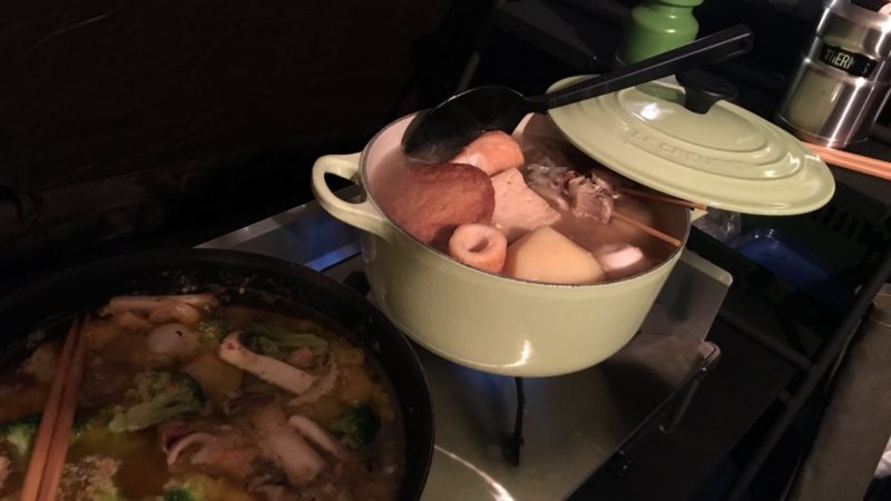 キャンプでおでんとアヒージョ