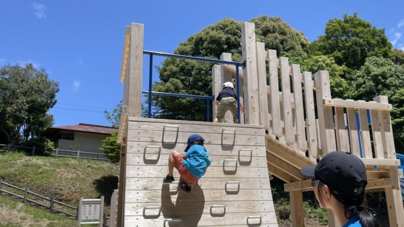 キャンプ場のアスレチック